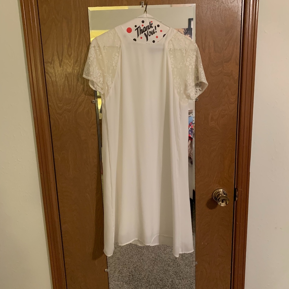 White Shift Dress with Lace Sleeves